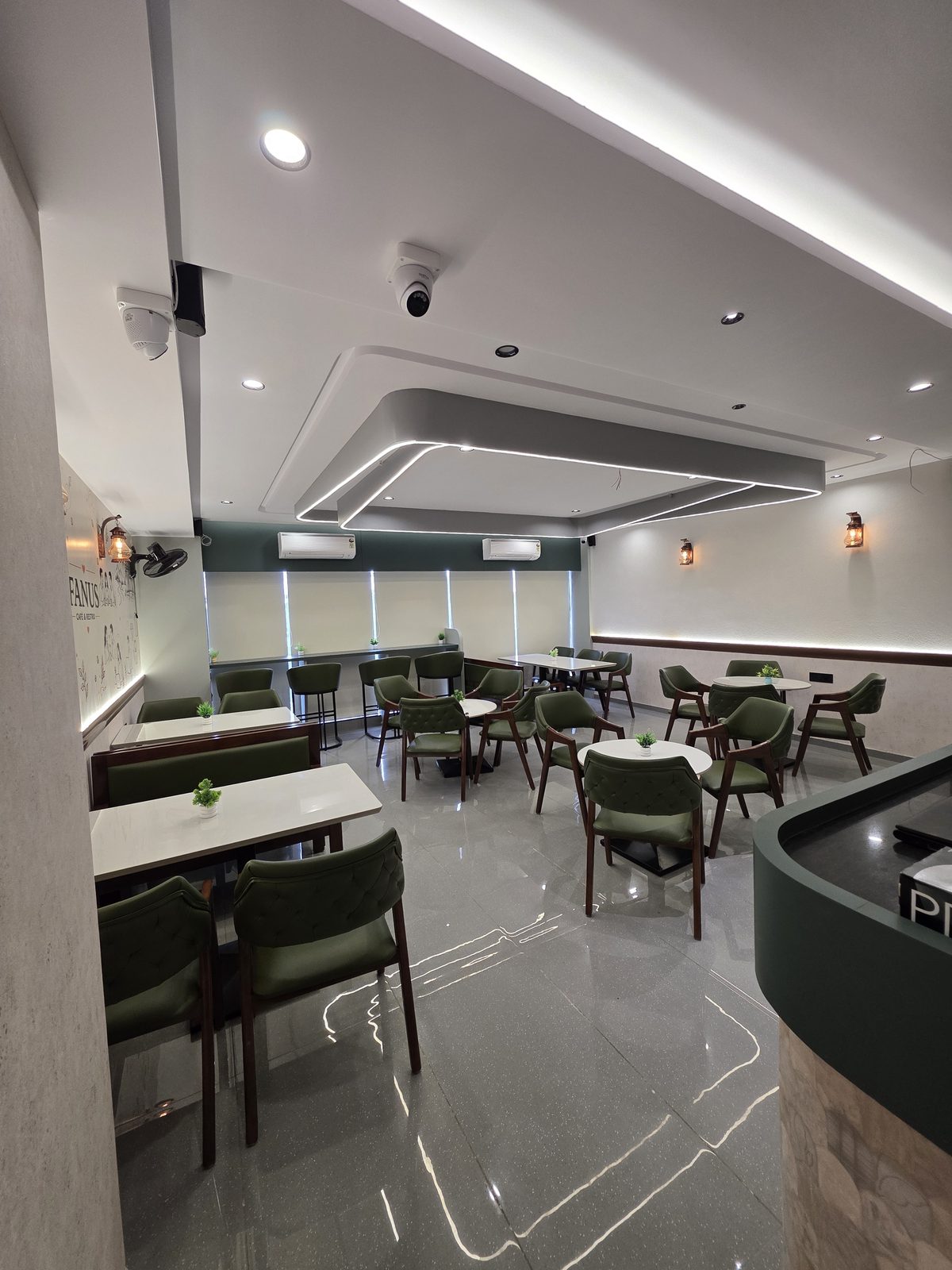 Lantern-lit seating at Fanus Cafe